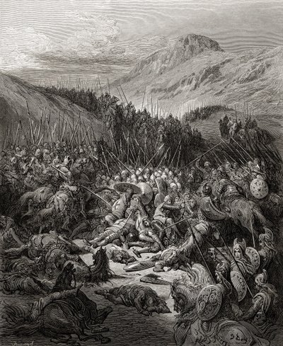 1191年のアルスフの戦い。JFの「Bibliotheque des Croisades」のイラスト。ミショー、1877 作： Gustave Dore